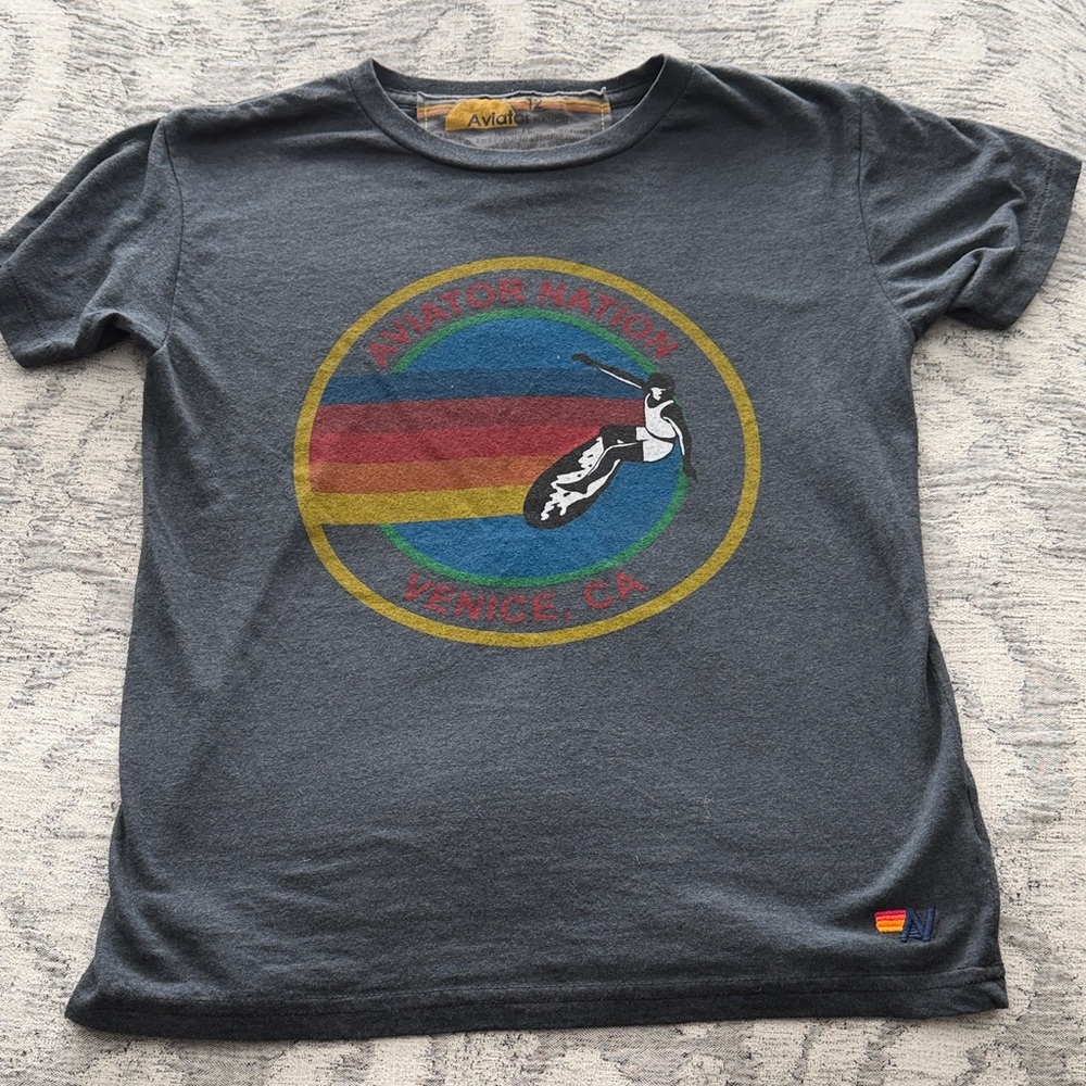 Kid Aviator Nation Charcoal Tee with Vibrant Logo